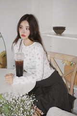 Print Cotton Bow Round Long Sleeve Tee
