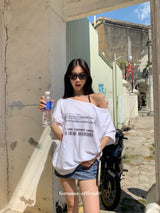 Barcode unbuttoned shoulder loose fit tee