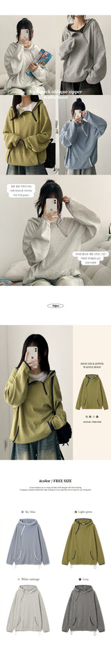 Noet Waffle Diagonal Zipper Warmer High Neck Hoodie