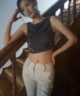 Beaded Strap Draped Cami - Charcoal