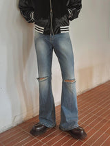 ASCLO ニーデブーツカットデニムパンツ