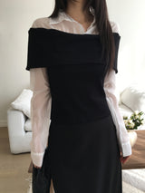 Off-shoulder knit shirt