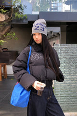 Black beads wool collar short padded coat