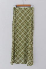 MELON CHECK RIBBON LONG SKIRT