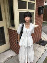 Pombo Tiered Frill Over Fit Short Sleeve Puff Blouse