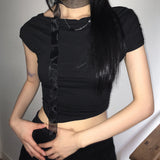 ルティリボンメッシュドレスシャーリングオフショルダーTシャツ