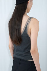 Lace Deep V-Knit (Charcoal)