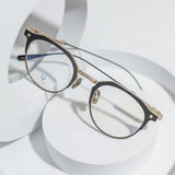 Knouun Round titanium glasses CODE. 104. B Black N Gold