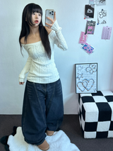 バックタトゥーレタリングバルーンデニムロングパンツ 🩵3サイズ