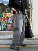 Dun paper washed wide denim