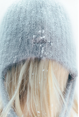 Double Strap Angora Beanie / Grey