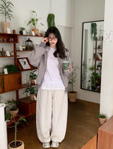 Muse Border Pattern Loose Knit 2WAY Hood Zip-up (2color)