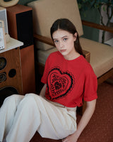 HEART PRINT T-SHIRT [RED]