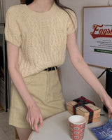 Node cable short sleeve knitwear