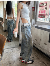 [SET UP가능] キッチスリットワイドデニムパンツ