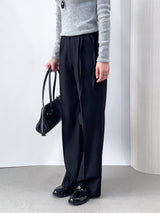 Lucen Strap Pintuck Semi-Wide Slacks Pants