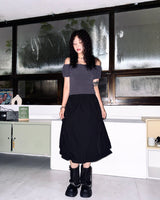 (3color) Dot Shirring Neck Off-Shoulder Puff Tee