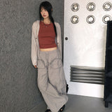 Checel Zipper Pocket Nylon Wide Two-Way Pants