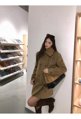 Lux wool belt padded half coat