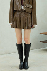 MOLLY LEATHER PLEATS SKIRT PANTS / BROWN