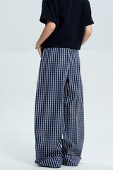 Plaid Button Wide Leg Pants