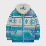 Snow Gradation Fur Hood Knit Zip Up