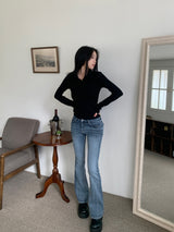 Serin Back Pocket Brush Slim Fit Low Bootcut Long Pants (2 colors)