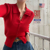 [BELLIDE MADE] Vivid, collar neck rib knit cardigan