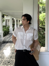 Look Hour Light Texture Muscle Roll Up Short Sleeve Shirt