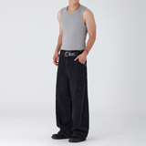 REVERSE BAND CUT WIDE DENIM PANTS