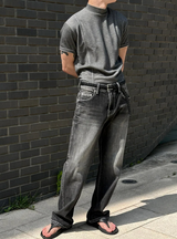 [MUSCLE FIT] Slit mock neck half knit(3color)