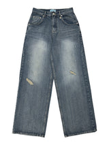 Low-Rise Wide Denim - Bullet Demage Handbrush