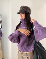 Purple Snow Turtleneck Cropped Knitwear
