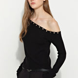 Studded Off-Shoulder Black