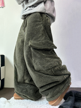 TEDDY BABY 🤎🐻🧸 OVER CARGO STRING FUR PANTS 💚🤎🖤🧡4COLOR