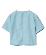 85-VIVAJ055 Textured Round Crop Tweed Half Jacket Sky Blue