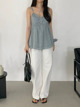 Diain White Straight Cotton Pants