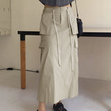 Abe nylon string cargo back banding long skirt
