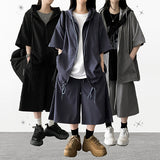Shine Linkle Boxy Fit String Short-Sleeved Hooded Zip-Up Jumper