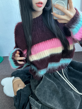 STRIPE CROPPED ANGORA KNIT 🩷🤎🩵🩶2COLOR