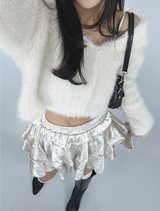 (SUPER CUTE/BUILT-IN SHORTS/ELASTIC WAIST♥) 2 COLORS ベルベットカンカンフレアストレッチミニスカート