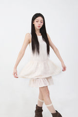 Double Frill Sleeveless Onepiece_cream