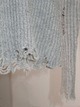 ラバーVネックダメージカットポイント長袖ニット (wool material)