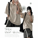 ピープストライプカラ半袖Tシャツ