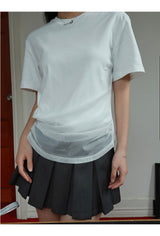 Lace shirring round loose fit short sleeve tee