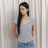 C 90S LINE V-NECK HALF-SLEEVE T-SHIRT_GREY