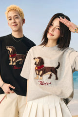 スエードドッグタオルパッチTシャツ