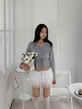 Ethereal Soft Edge Frill Ribbon Strap Long Sleeve Knit Cardigan (3 Colors)