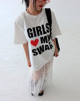ハートレタリングショルダーパッドオーバーサイズフィット半袖Tシャツ