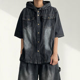TUFF Denim Boxy Fit Hooded Short Sleeve Jacket